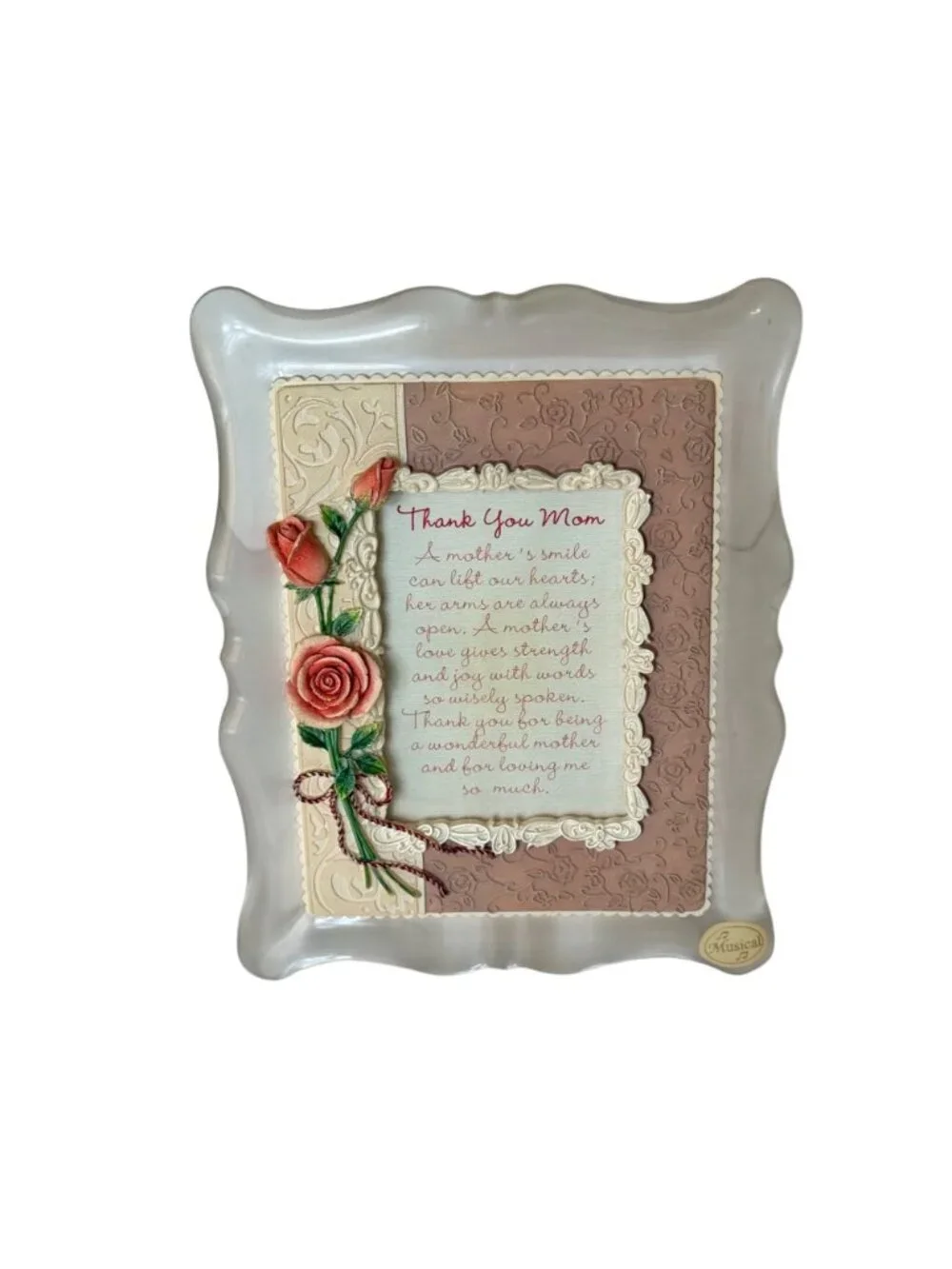 Thank You Mom Musical Frame Inspiration Rose Floral VTG Wind Beneath My Wings